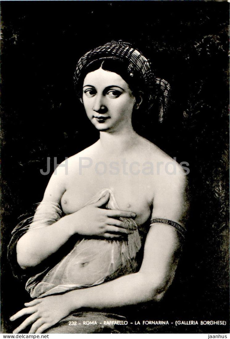 painting by Raffaello - La Fornarina - naked nude woman - Italian art – JH  Postcards