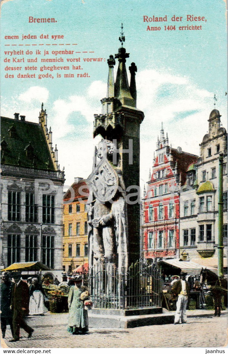 Bremen - Roland der Riese - monument - old postcard - 1913 - Germany - – JH  Postcards