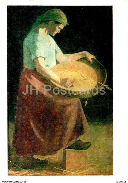 painting by Juho Rissanen - Woman with a Sieve - Finnish art - 1982 - Russia USSR - unused - JH Postcards