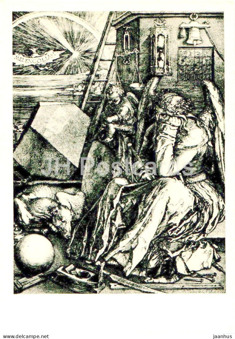 print by Albrecht Durer - Melancolia I - German art - 1967 - Russia USSR - unused - JH Postcards