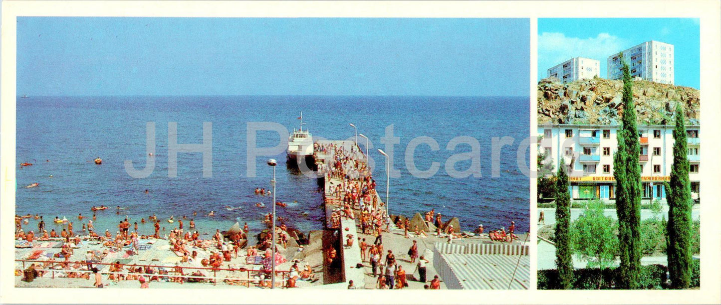 Alushta - plage - nouveaux bâtiments dans le village de Frunzeskoye - Crimée - 1985 - Ukraine URSS - inutilisé 