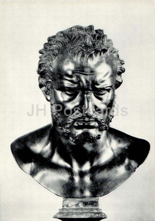 sculpture d'un artiste inconnu - Portrait d'un vieil homme - 1 - Art français - Carte grand format - 1975 - Russie URSS - inutilisé 