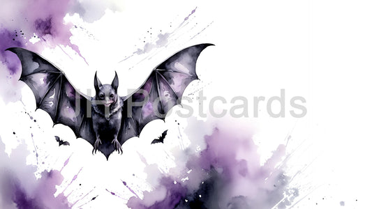 AI Image - Batty Halloween: A spooky watercolor painting of a vampire bat flying through the night. Halloween. Drawing. Art. Illustration. Copy Space. 1