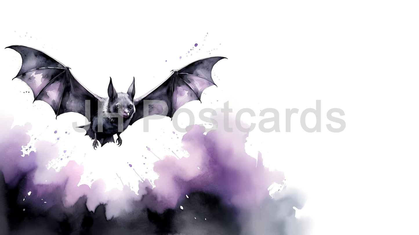 AI Image - Batty Halloween: A spooky watercolor painting of a vampire bat flying through the night. Halloween. Drawing. Art. Illustration. Copy Space. 3