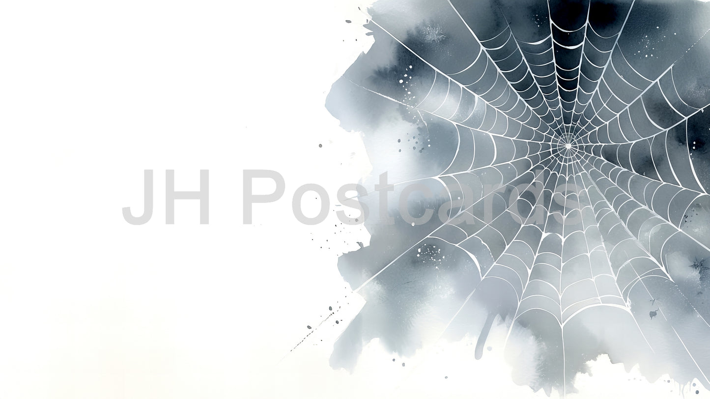 AI Image - Spooky Silhouette: A haunting watercolor illustration of a spider web casting a long shadow, creating a mysterious and eerie atmosphere. Halloween. Drawing. Art. Illustration. Copy Space. 1