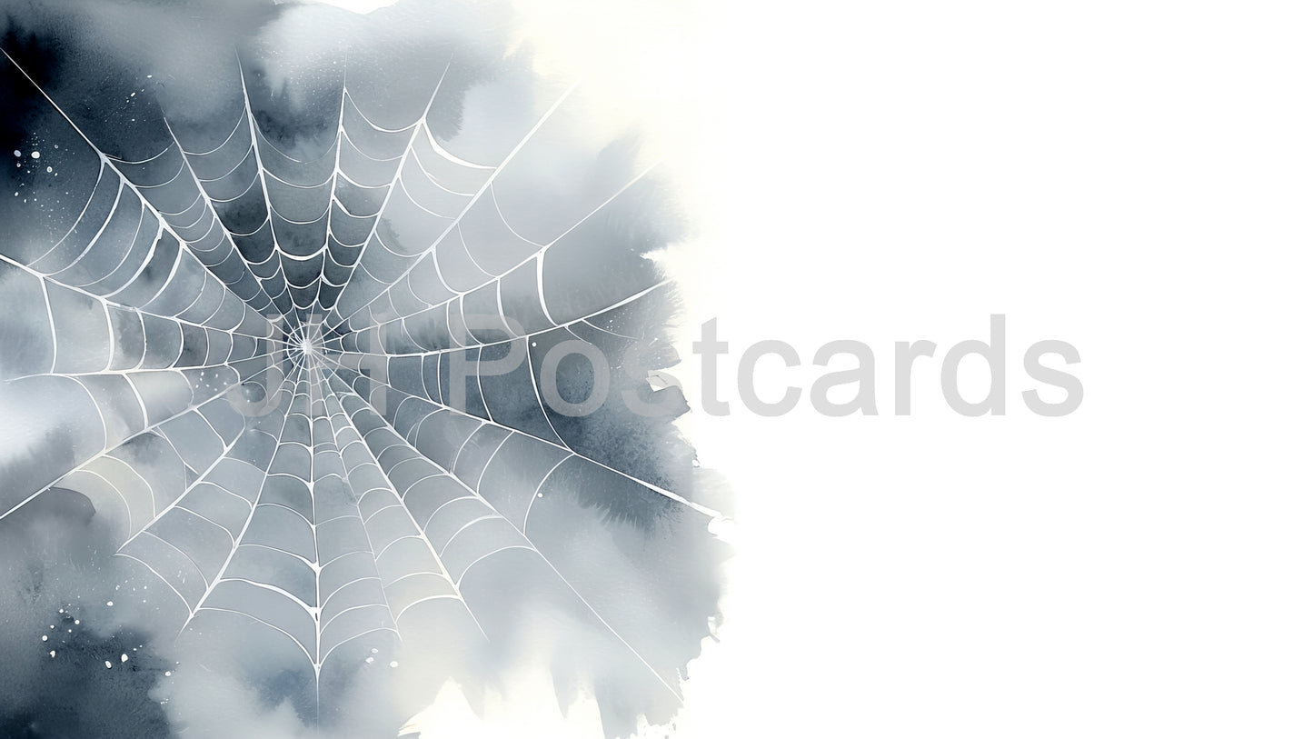 AI Image - Spooky Silhouette: A haunting watercolor illustration of a spider web casting a long shadow, creating a mysterious and eerie atmosphere. Halloween. Drawing. Art. Illustration. Copy Space. 2