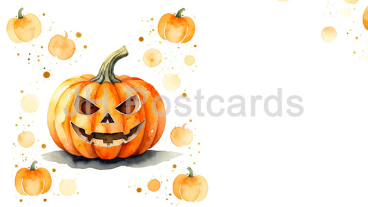 AI Image - A playful watercolor illustration of a grinning jack-o'-lantern. Drawing. Art. Illustration. Copy Space. 1