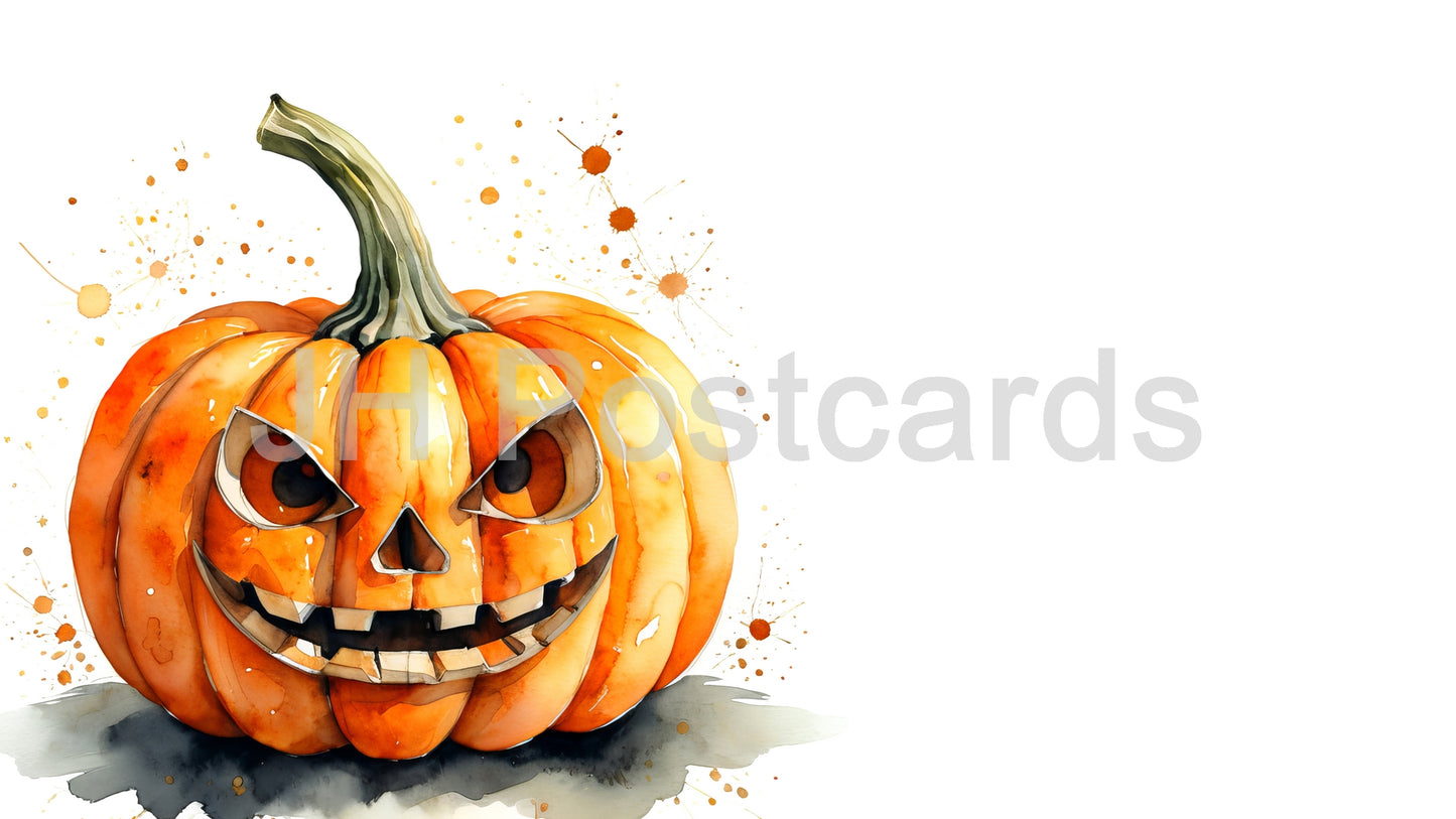 AI Image - A playful watercolor illustration of a grinning jack-o'-lantern. Drawing. Art. Illustration. Copy Space. 6