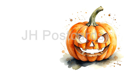 AI Image - A playful watercolor illustration of a grinning jack-o'-lantern. Drawing. Art. Illustration. Copy Space. 5