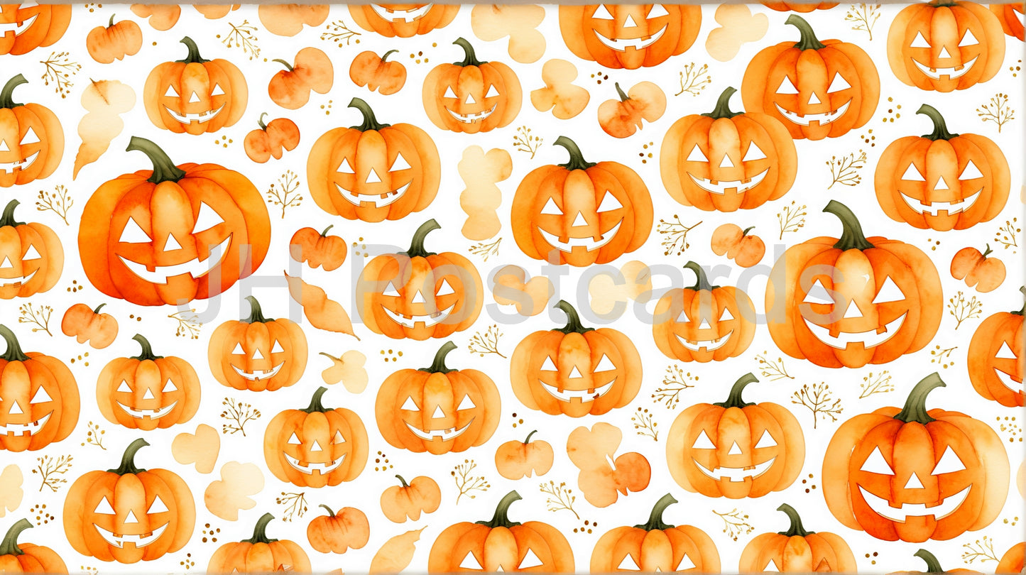 AI Image - Pumpkin Patch Pattern: A festive watercolor pattern featuring an array of adorable pumpkins. Halloween. Background. 1