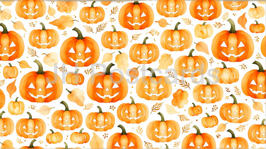 AI Image - Pumpkin Patch Pattern: A festive watercolor pattern featuring an array of adorable pumpkins. Halloween. Background. 2