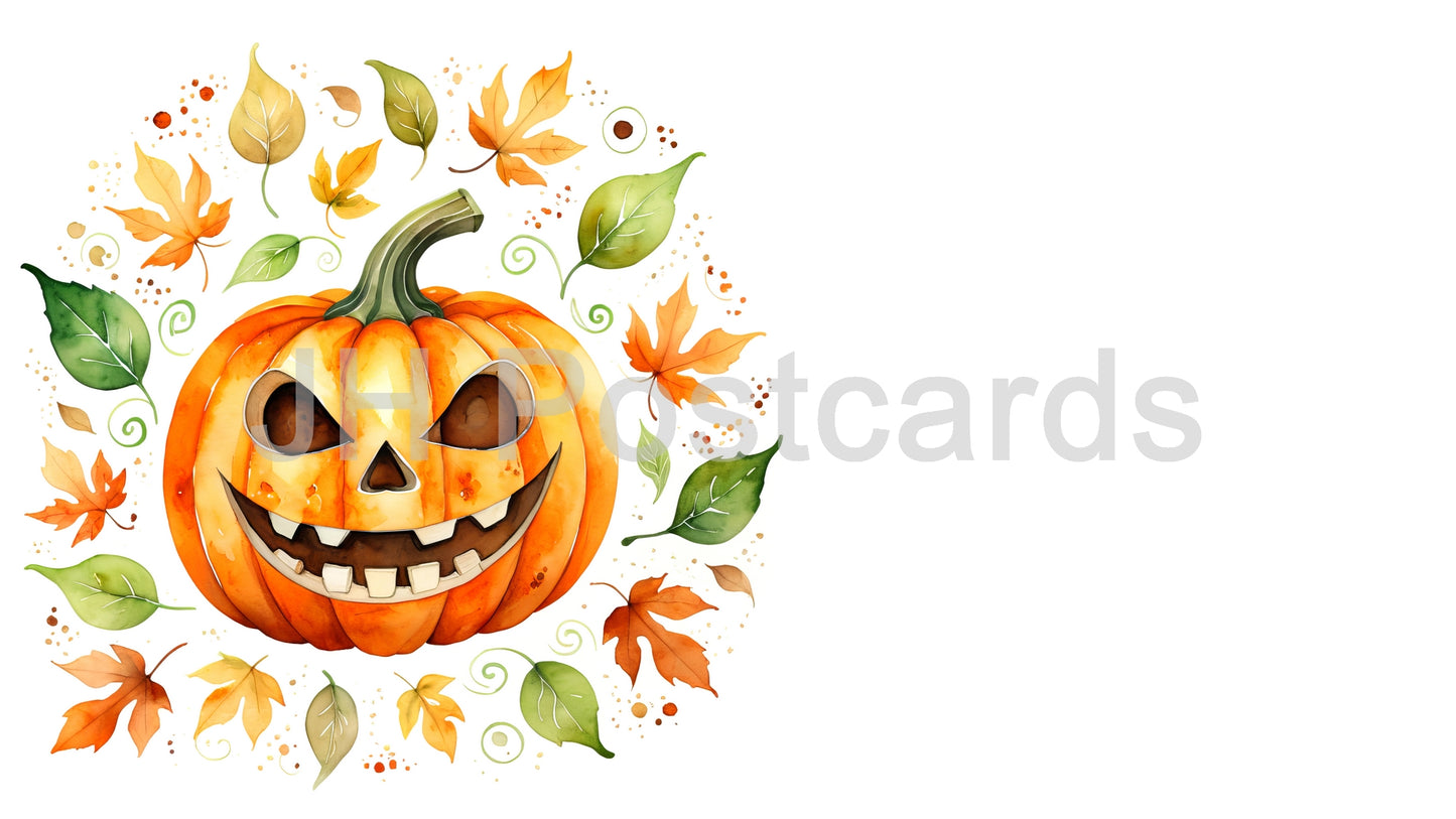 AI Image - A playful watercolor illustration of a grinning jack-o'-lantern. Drawing. Art. Illustration. Copy Space. 7