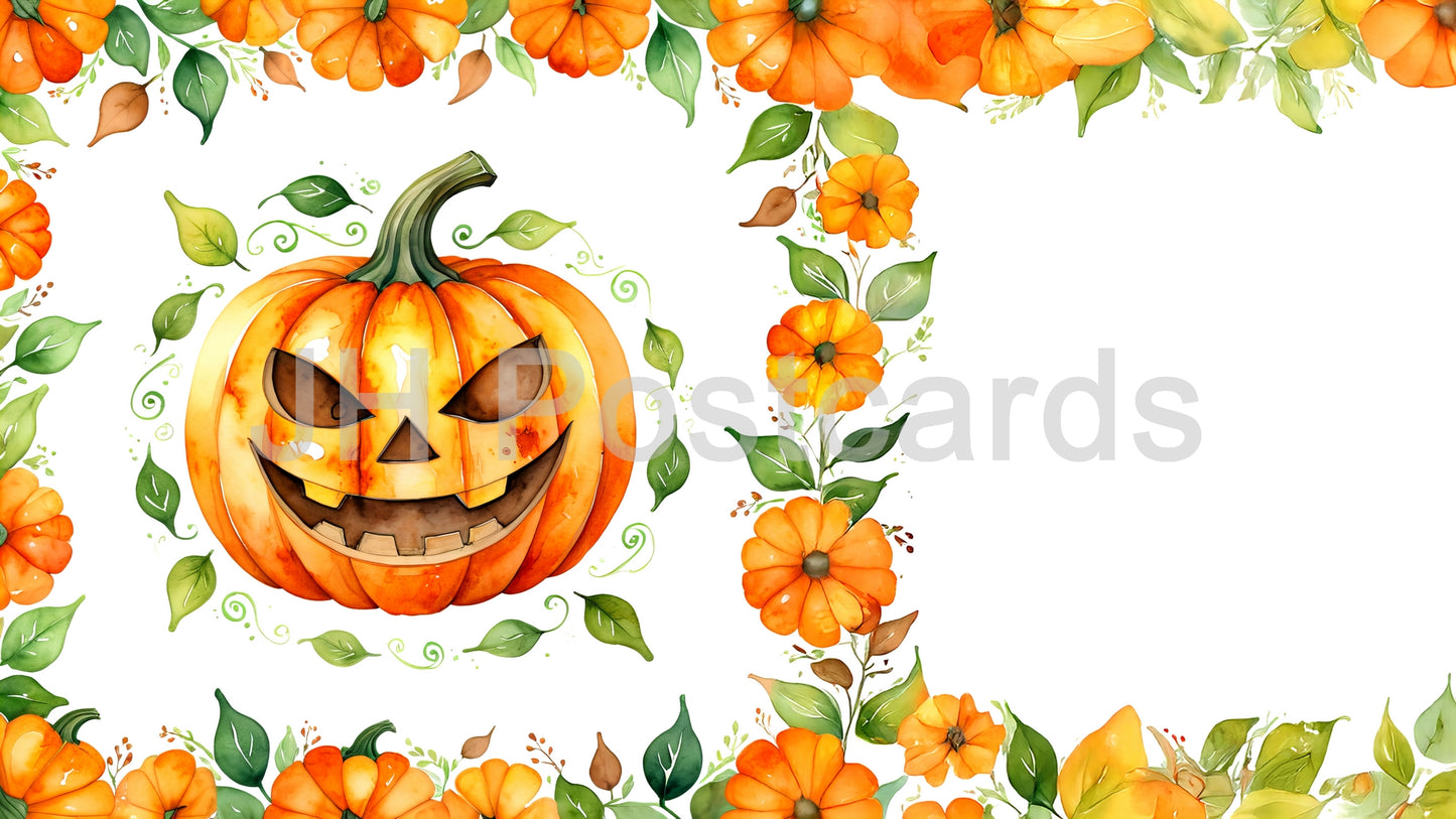 AI Image - A playful watercolor illustration of a grinning jack-o'-lantern. Drawing. Art. Illustration. Copy Space. 2