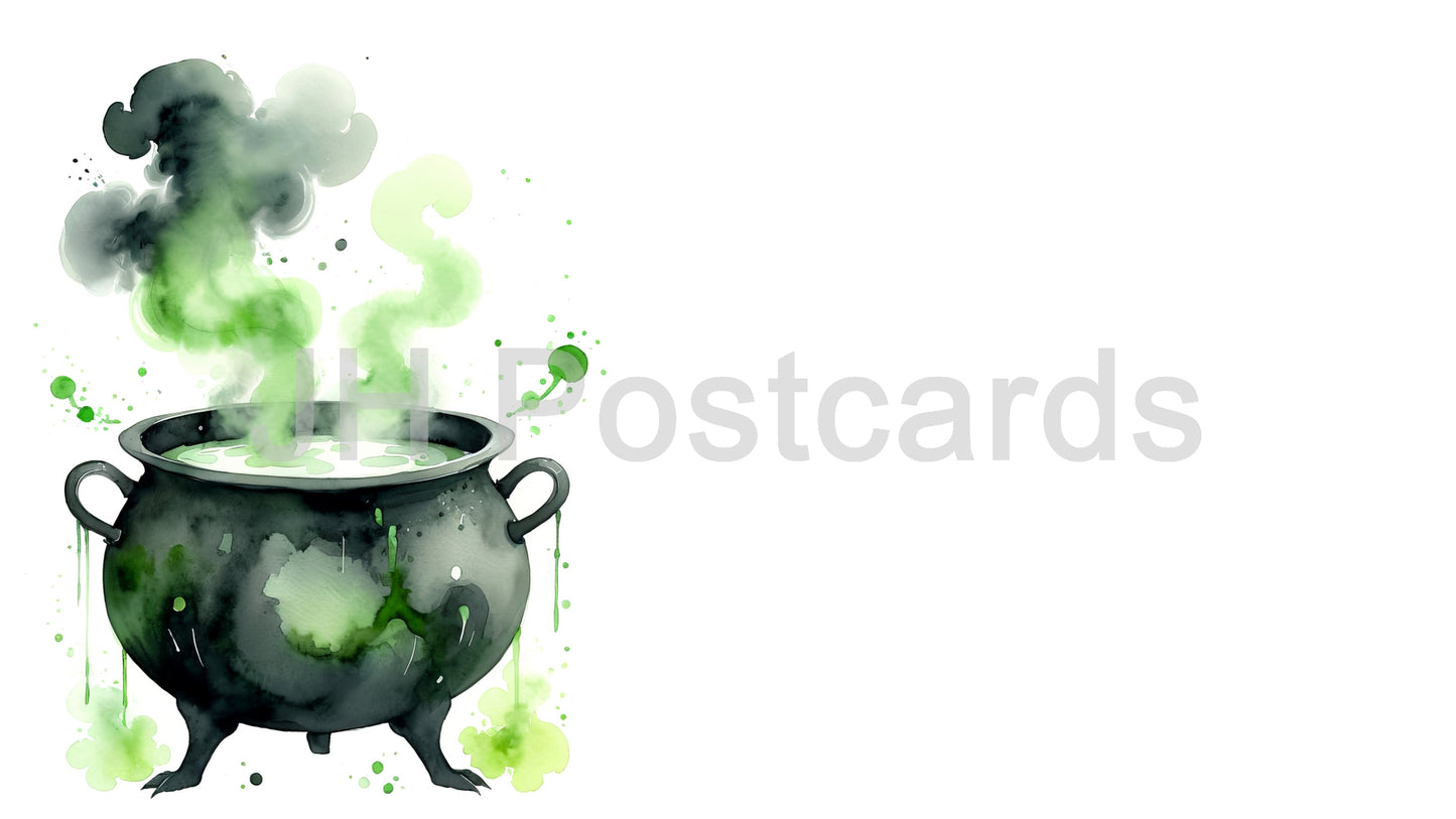 AI Image - Halloween Magic: A spooky watercolor painting of a bubbling cauldron. Drawing. Art. Illustration. Copy Space. 2