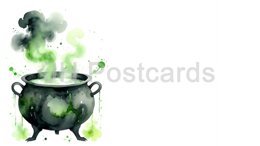 AI Image - Halloween Magic: A spooky watercolor painting of a bubbling cauldron. Drawing. Art. Illustration. Copy Space. 2