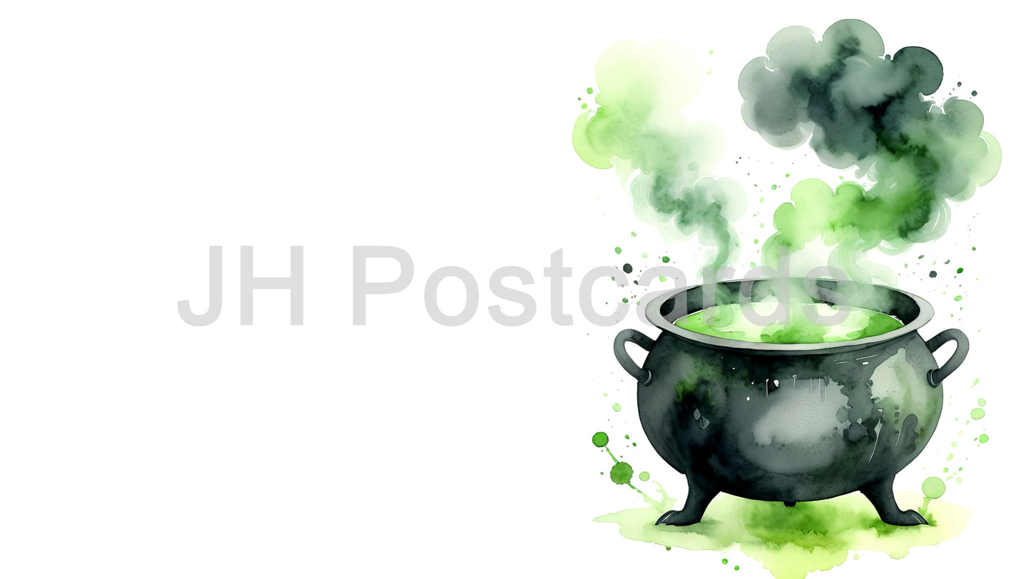 AI Image - Halloween Magic: A spooky watercolor painting of a bubbling cauldron. Drawing. Art. Illustration. Copy Space. 1