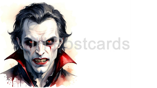 AI Image - Vampire's Gaze: A chilling portrait of a man with piercing eyes and sharp features, evoking the image of a classic vampire. Halloween. Drawing. Art. Illustration. Copy Space. 5