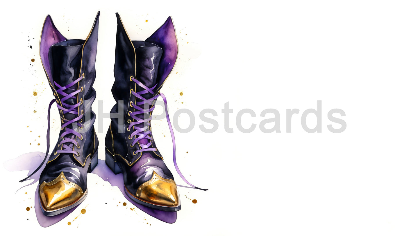 AI Image - Enchanted Footwear: A captivating watercolor painting of a pair of witch's boots. Halloween. Drawing. Art. Illustration. Copy Space. 1