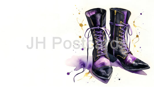 AI Image - Enchanted Footwear: A captivating watercolor painting of a pair of witch's boots. Halloween. Drawing. Art. Illustration. Copy Space. 3