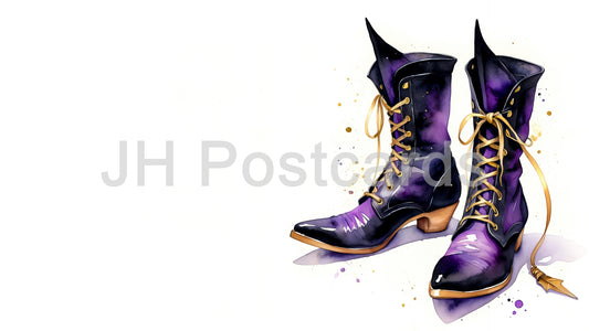 AI Image - Enchanted Footwear: A captivating watercolor painting of a pair of witch's boots. Halloween. Drawing. Art. Illustration. Copy Space. 2