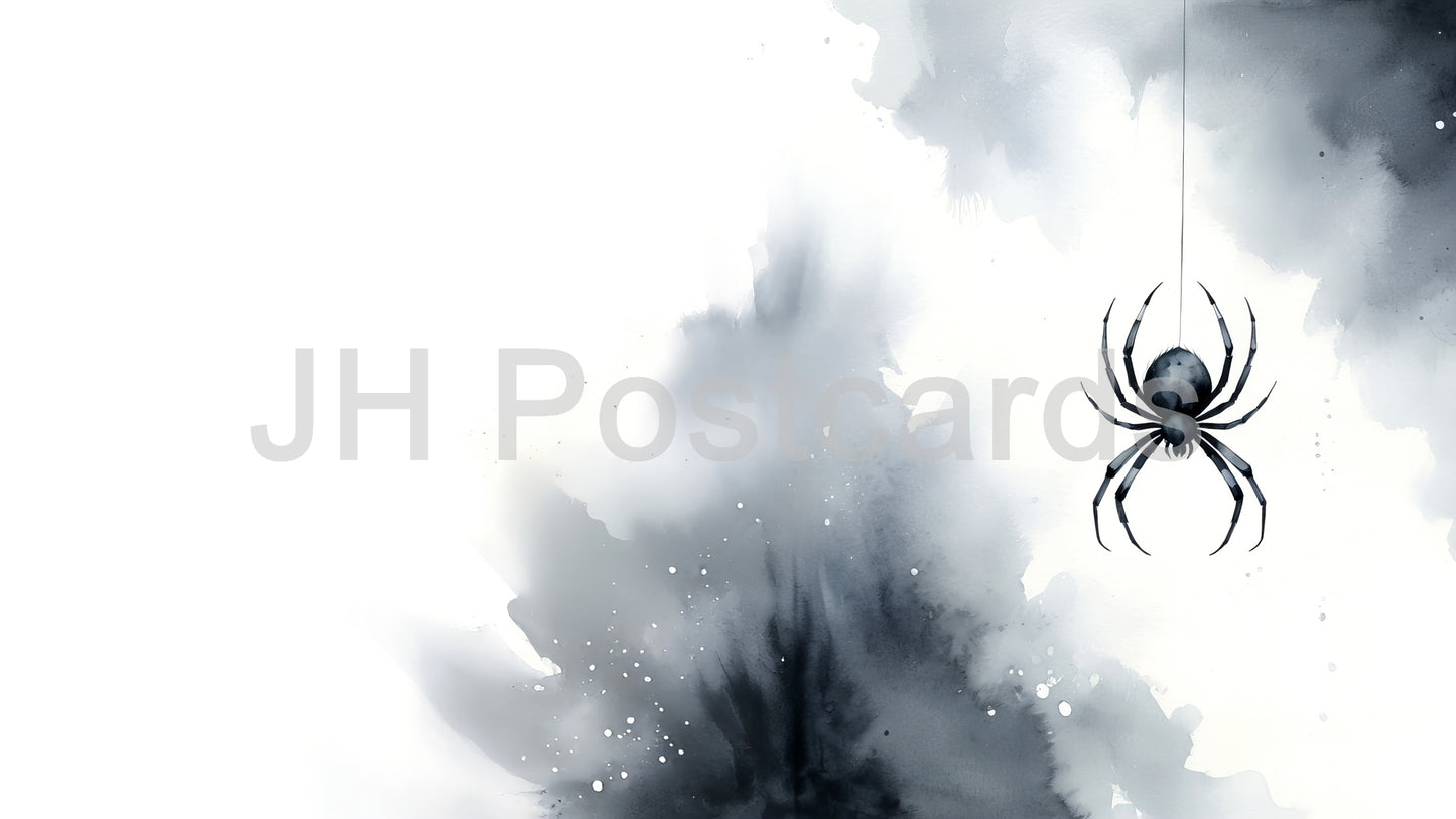 AI Image - Halloween Horror: A frightening watercolor painting of a spider on a web. Halloween. Drawing. Art. Illustration. Copy Space. 1