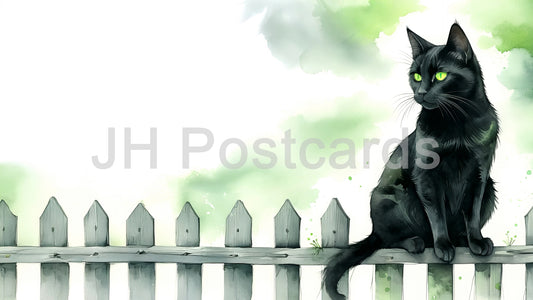 AI Image - A Watcher in the Night: A Haunting Watercolor of a Black Cat - mystery, haunting. Halloween. Drawing. Art. Illustration. 2