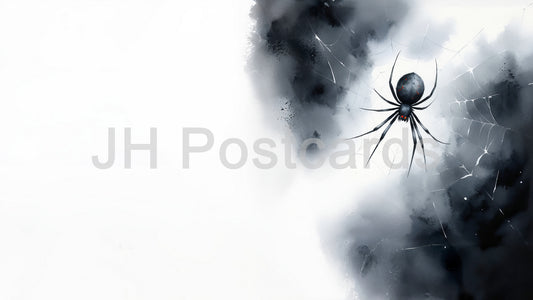 AI Image - A Web of Darkness: A haunting watercolor painting of a spider lurking in a web, surrounded by a dark and mysterious atmosphere. Halloween. Drawing. Art. Illustration. Copy Space. 2