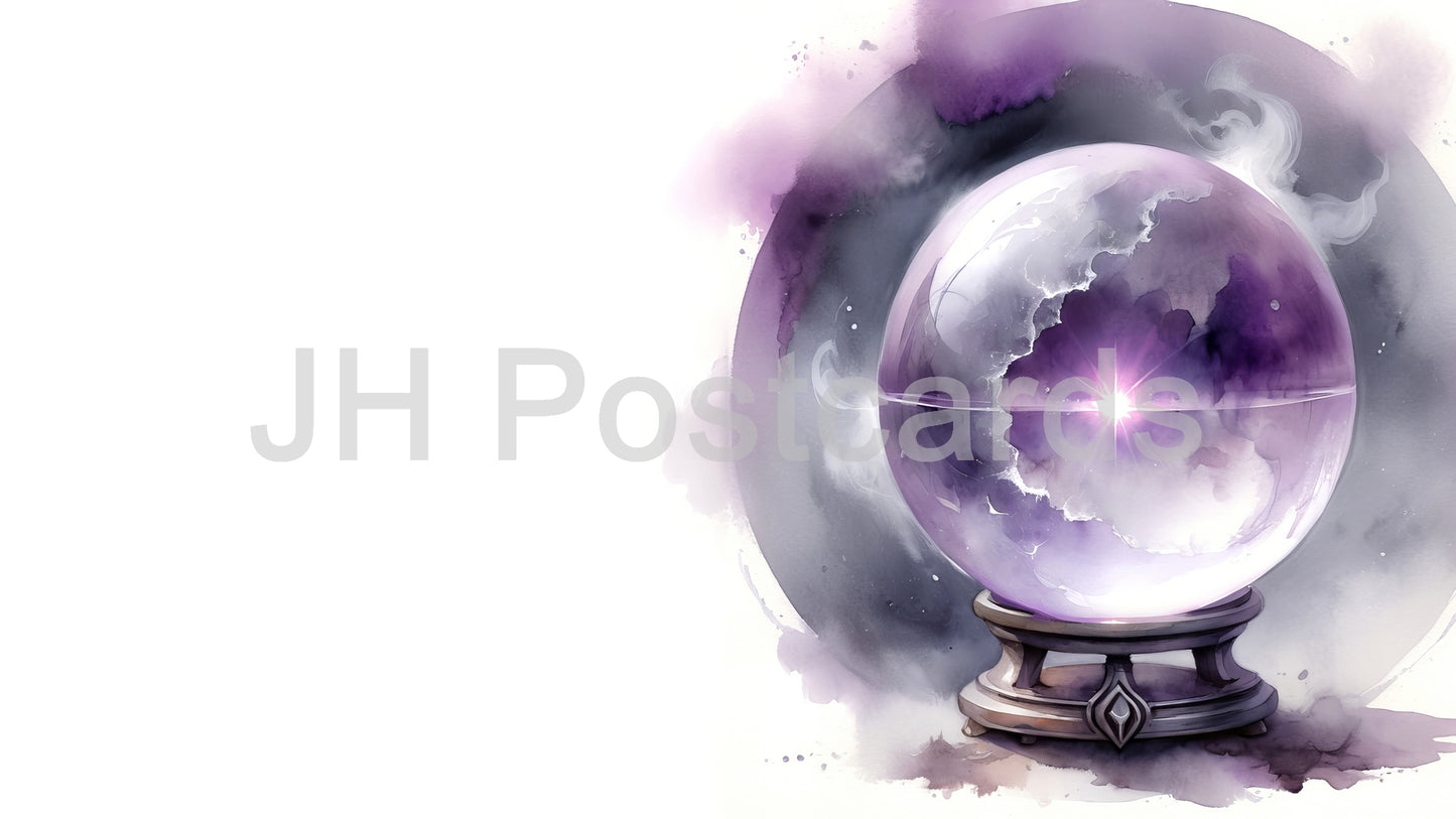 Image AI - Prophétie enchantée : une illustration fantaisiste à l'aquarelle d'une boule de cristal révélant une vision mystique, créant un sentiment d'émerveillement et d'enchantement. Halloween. Dessin. Art. Illustration. Espace de copie. 2