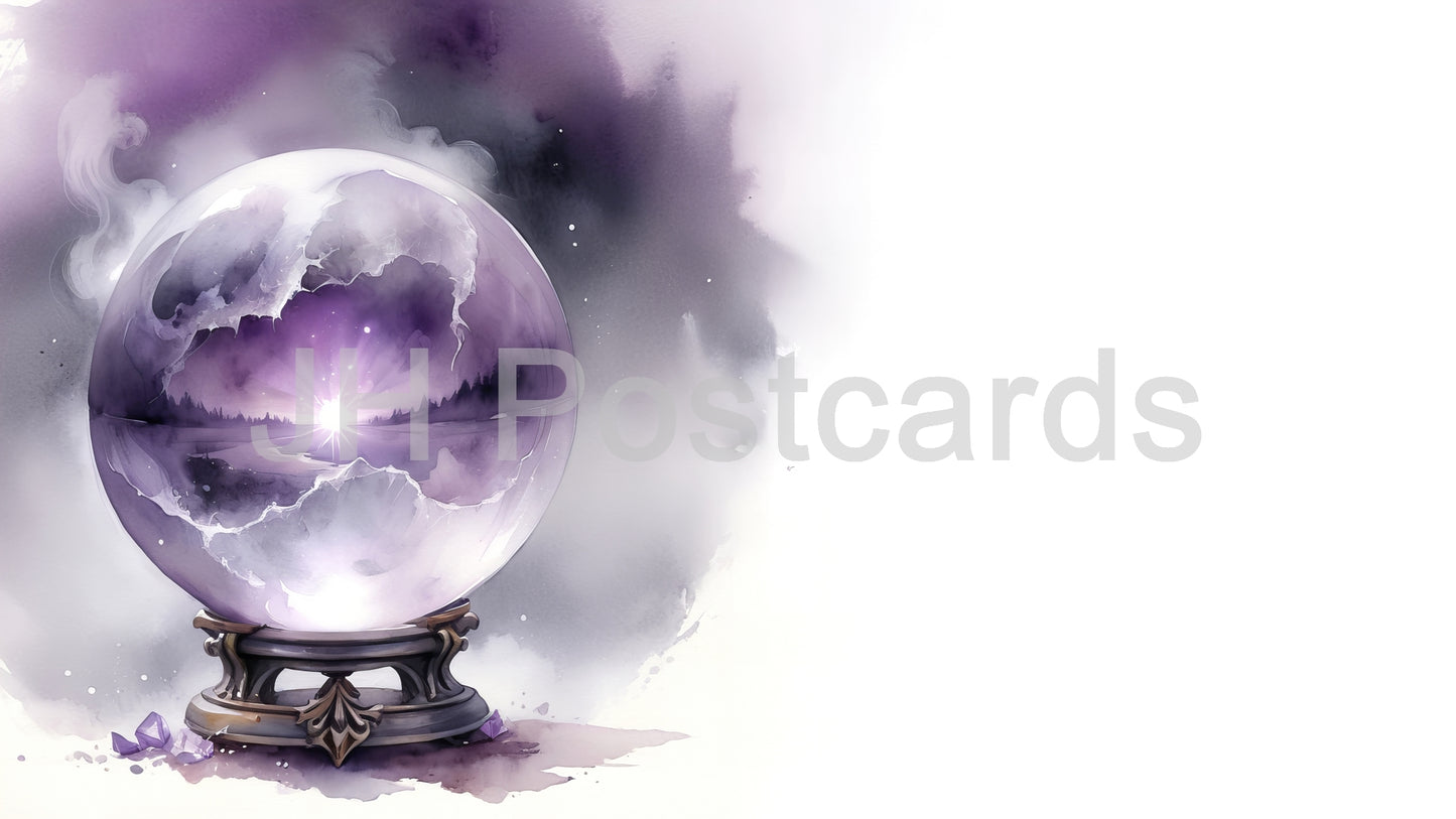 Image AI - Prophétie enchantée : une illustration fantaisiste à l'aquarelle d'une boule de cristal révélant une vision mystique, créant un sentiment d'émerveillement et d'enchantement. Halloween. Dessin. Art. Illustration. Espace de copie. 1