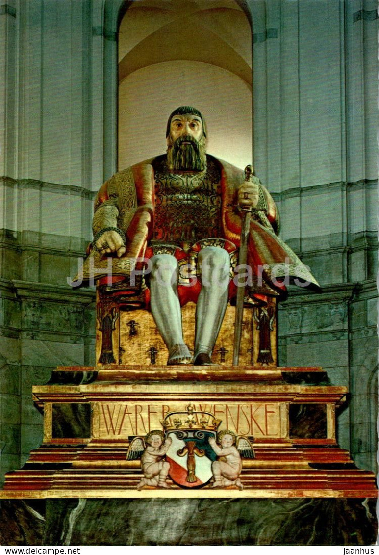 Stockholm - Nordiska Museet - Carl Milles i ek av Gustav Vasa - King Gustav Vasa oak statue - museum - Sweden - unused - JH Postcards