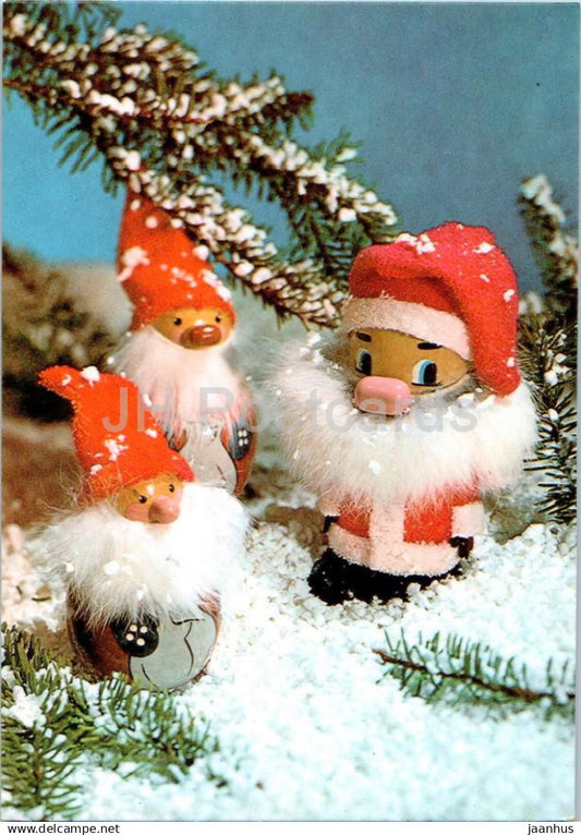 New Year Greeting Card - 1 - dwarf - puppet - 1989 - Estonia USSR - unused - JH Postcards