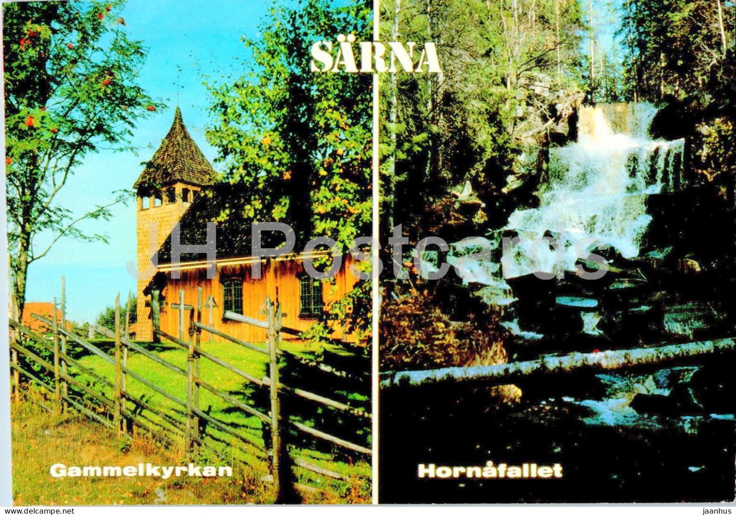 Sarna - Gammelkyrkan - Hornafallet - church - waterfall - 1986 - Sweden - used - JH Postcards