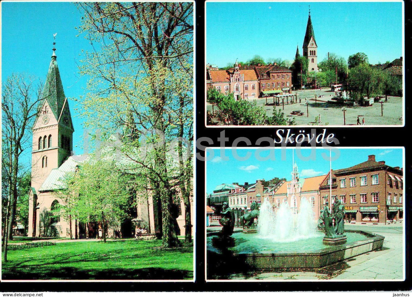 Skovde - Torget - Helena Kyrkan - church - square - multiview - 175 - Sweden - unused - JH Postcards