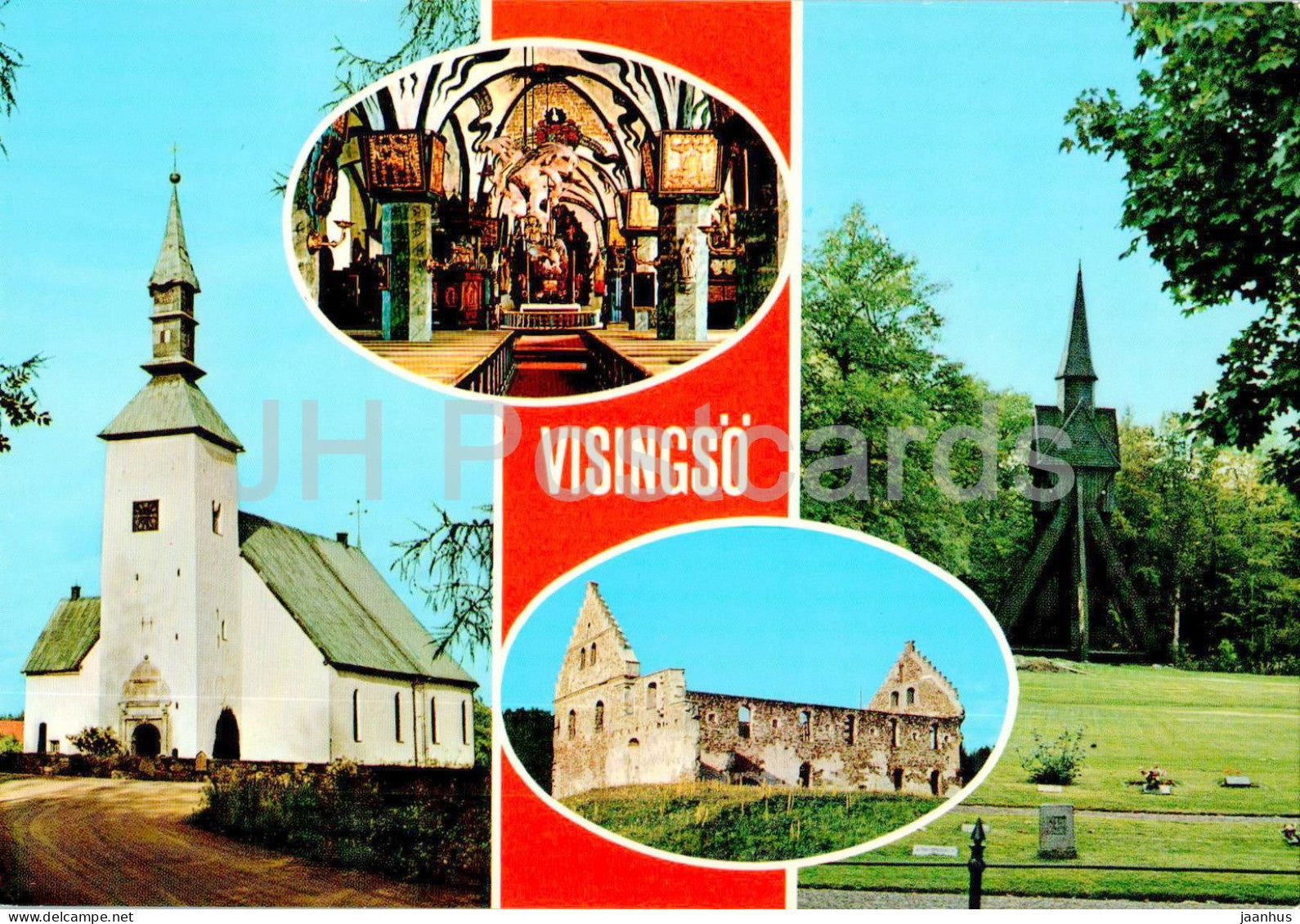 Visingso - church - multiview - 44/7 - Sweden - unused - JH Postcards