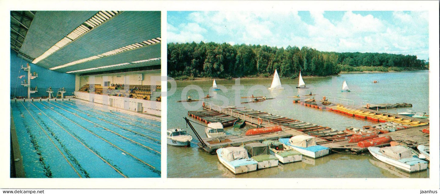 Omsk - swimming pool Albatros - recreation area Zelyenyi Ostrov - boat - 1982 - Russia USSR - unused - JH Postcards