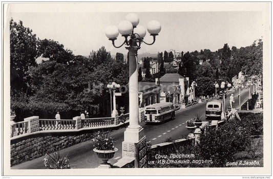 Stalin prospekt - avenue - bus - Sochi - photo card - 1954 - Russia USSR - unused - JH Postcards