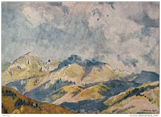 painting by E. Lanceray - Abastuman . Tsikarsky pass , 1931 - Caucasus - Russian art - 1961 - Russia USSR - unused - JH Postcards