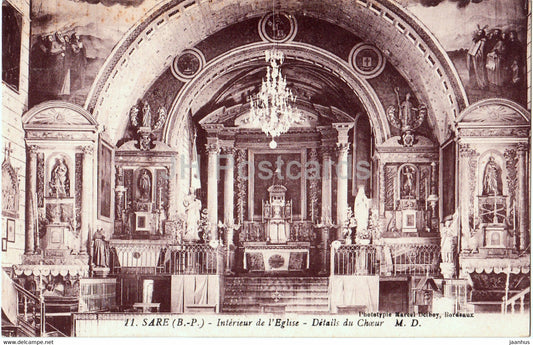 Sare - Interieur de l'Eglise  - Details du Choeur - church - 11 - old postcard - France - unused - JH Postcards