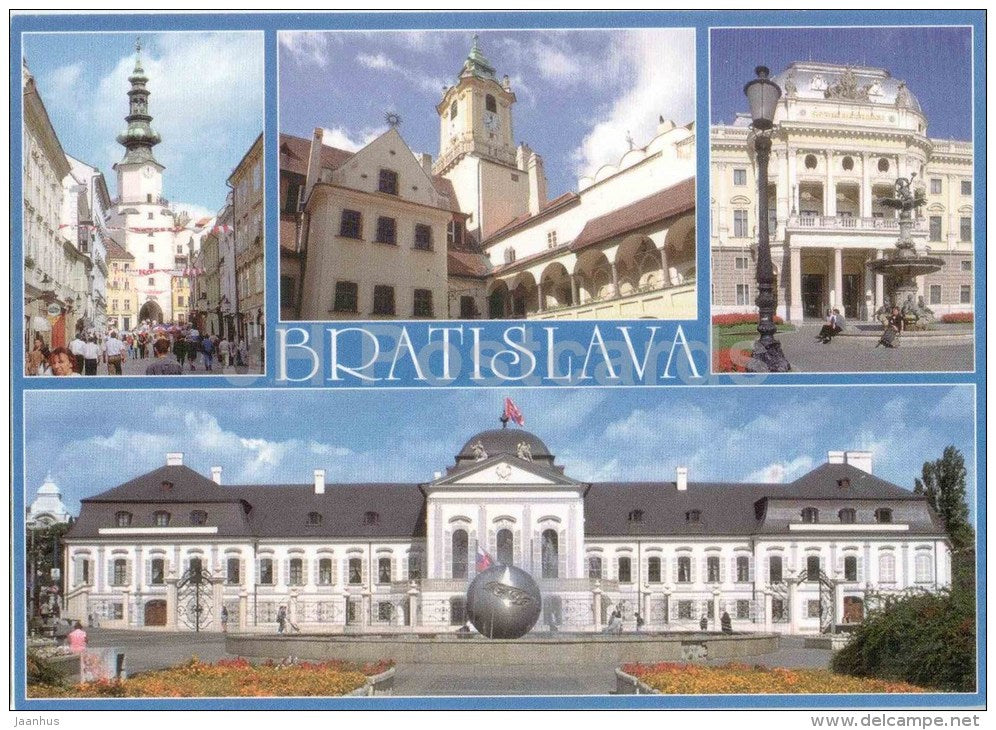 Michalska Brana - Old Town Hall - National theatre - Primacialne palace - Bratislava - Slovakia - unused - JH Postcards