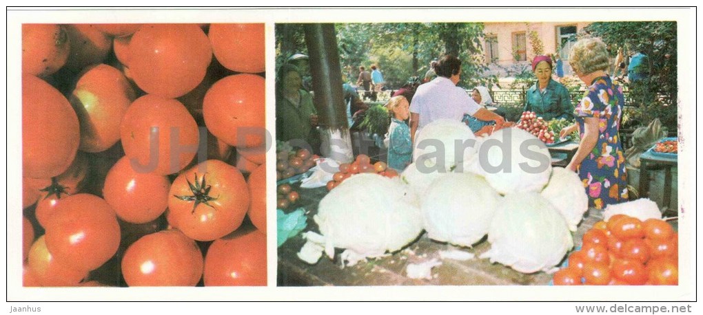 autumn market - bazaar - tomato - cabbage - Astrakhan - 1976 - Russia USSR - unused - JH Postcards