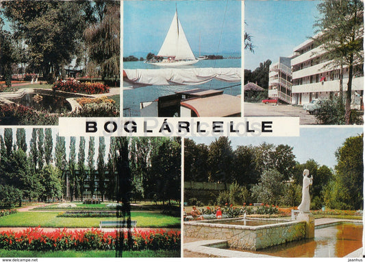 Boglarlelle - saling boat - sculpture - hotel - multiview - 1981 - Hungary - used - JH Postcards