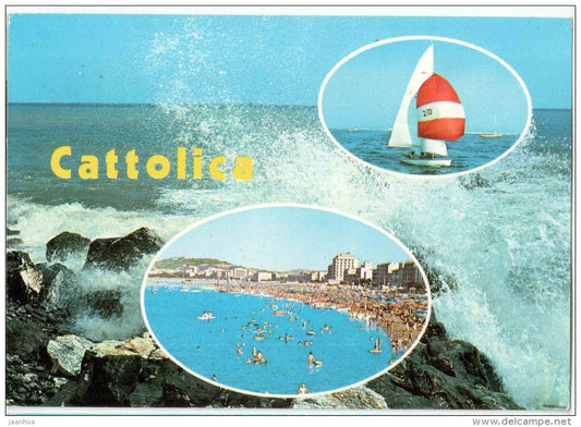 sailing boat - beach - Cattolica - Rimini - Italia - Italy - sent from Italy to Austria 1982 - JH Postcards