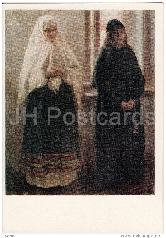 painting by K. Lebedev - Two Worlds - nun - women - Russian art - 1976 - Russia USSR - unused - JH Postcards