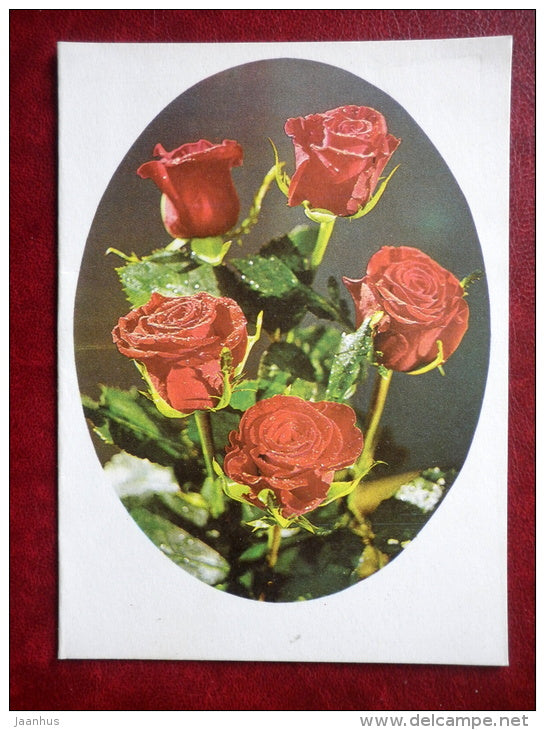 Greeting card - red roses - flowers - 1983 - Estonia USSR - unused - JH Postcards