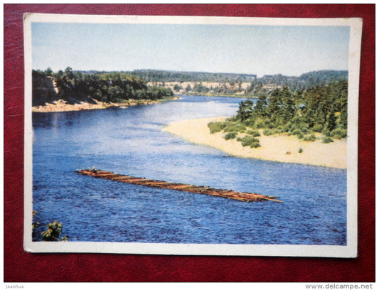 Daugava river - log rafting - 1962 - Latvia USSR - unused - JH Postcards