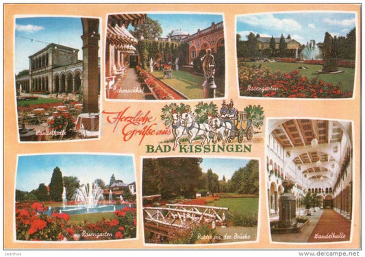 Herzliche Grüsse aus Bad Kissingen - Wandelhalle - Schmickhof - Rosengarten - F 27 - Germany - 1971 gelaufen - JH Postcards