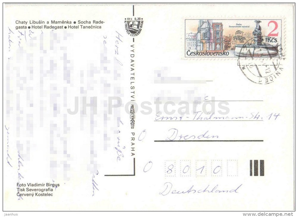 cottage - Libusin - Mamenka - Statue of Radegast - hotel Tanecnica - Pustevny Radhost - Czechoslovakia - Czech - used - JH Postcards