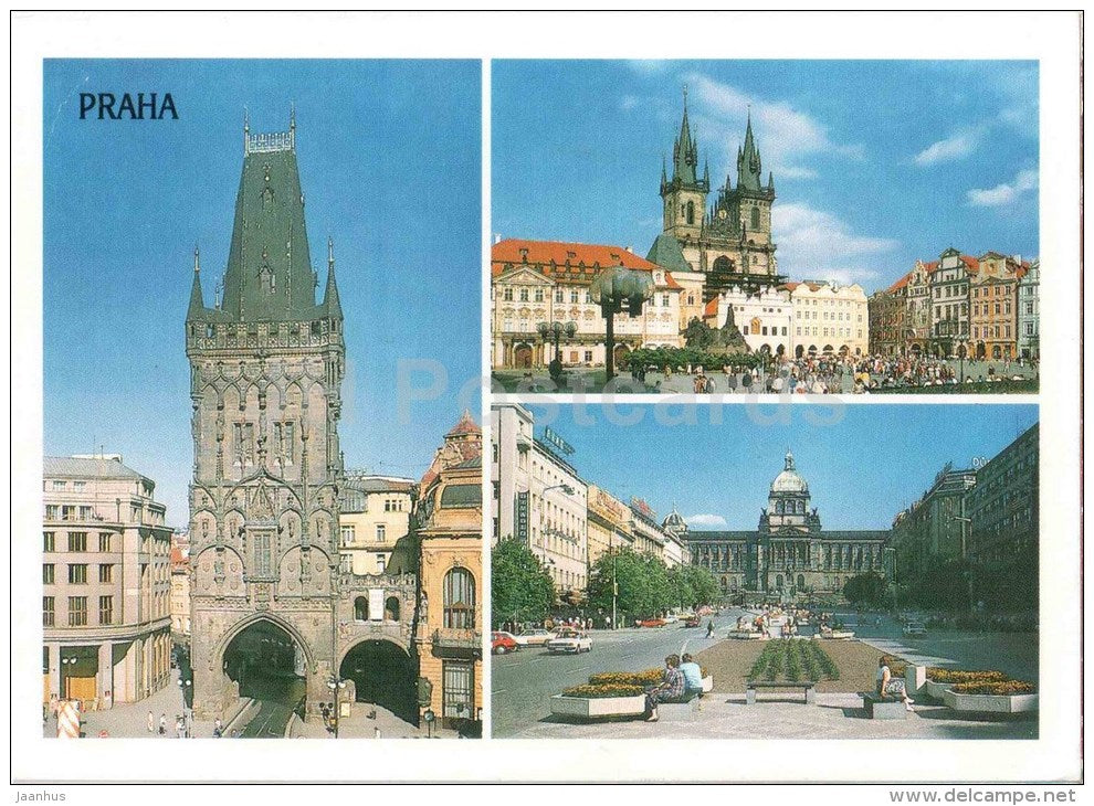 Powder Tower - Old Town Square - Wenceslas square - Praha - Prague - Czechoslovakia - Czech - used 1993 - JH Postcards