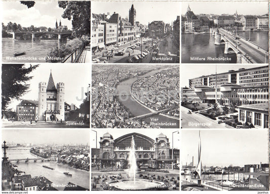 Basle - Basel - Wettsteinbrucke und Munster - Marktplatz - Mittlere Rheinbrucke - Spalentor - Switzerland - unused - JH Postcards