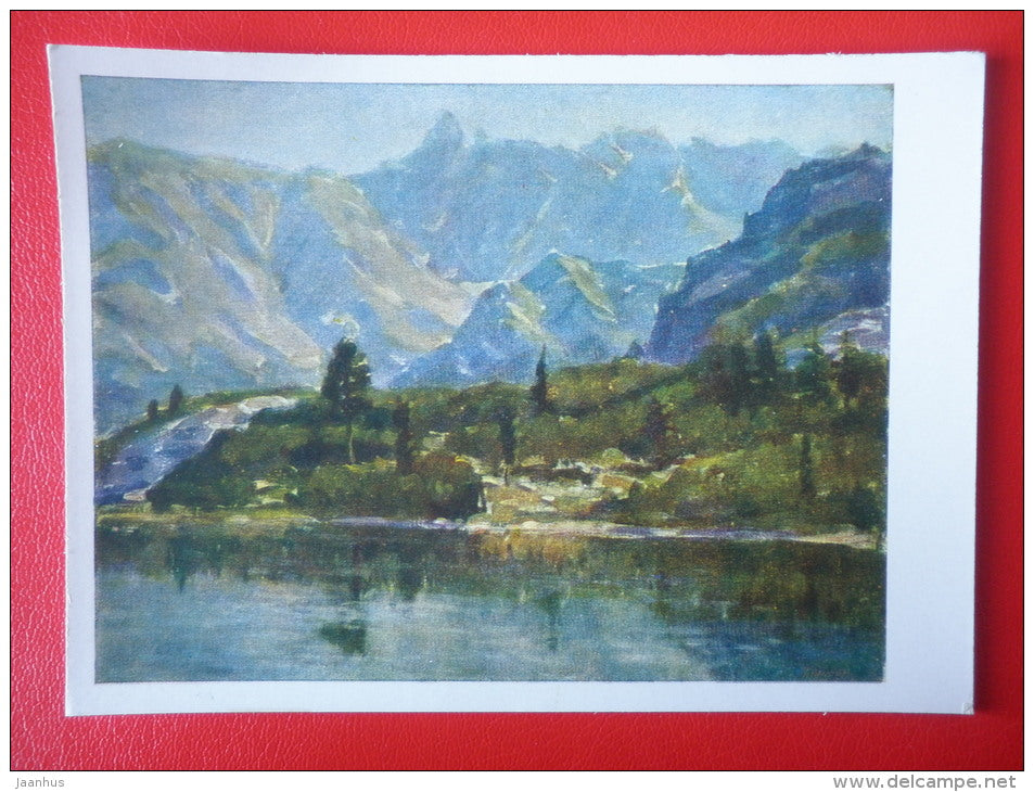 painting by Krum Dzhakov . Mountain Lake - Bulgaria - 1964 - Russia USSR - unused - JH Postcards